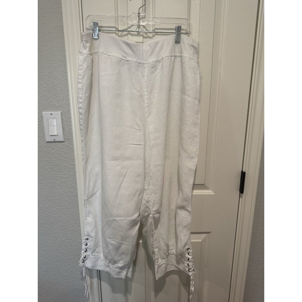 Soft Surroundings Linen Pants White Harem Crop Baggy Beach Travel Lagenlook 1X
